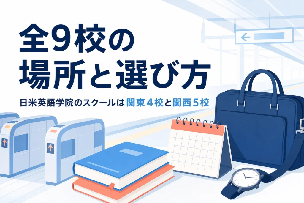 日米英語学院のスクール9校の場所と選び方を紹介する記事のアイキャッチ