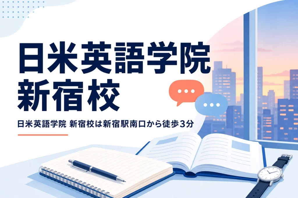 日米英語学院 新宿校の場所と特徴を紹介する記事のアイキャッチ